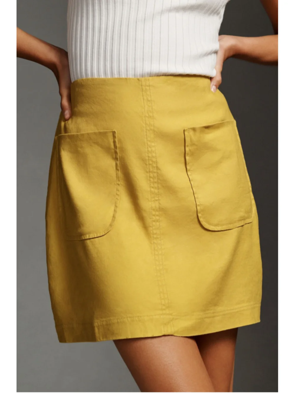 Anthropologie Maeve Mustard Yellow Patch Pocket Linen Blend Mini Size Large